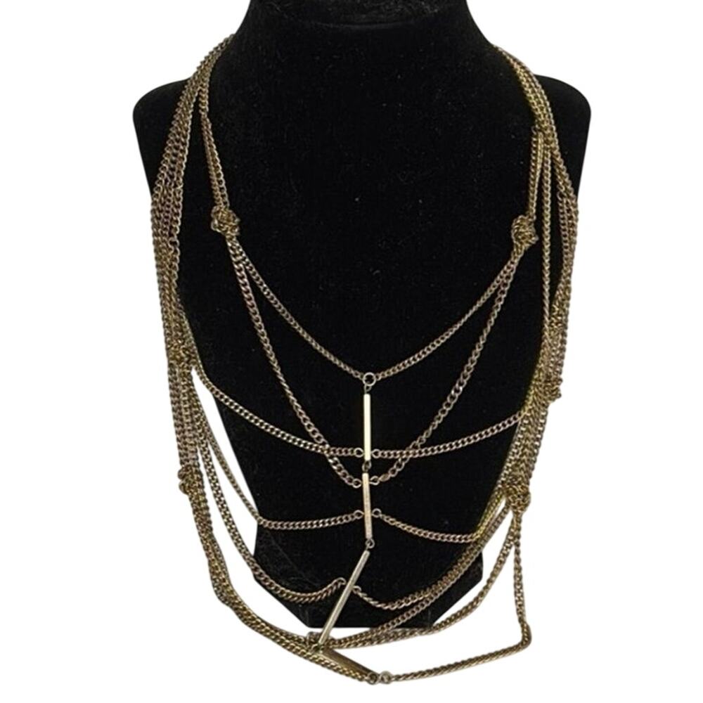 BCBGeneration Gold Tone Layered Draped Chain Statement Necklace 17”